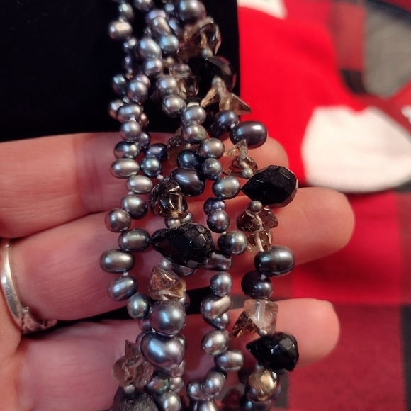 SALE! VINTAGE Multi-Strand Cascade Peacock Pearls & Smoky Quartz Necklace - Picture 9 of 11